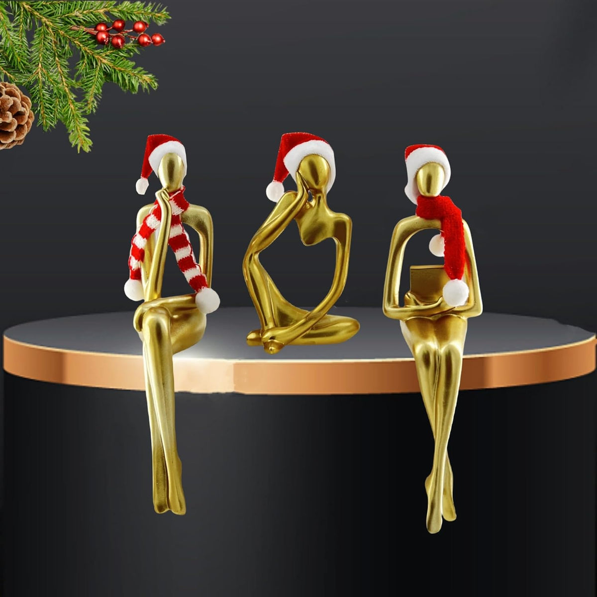 Christmas Gold Home Decor Thinker Statue Accents, 2025 Xmas Thinker Sculptures Office Decor Modern