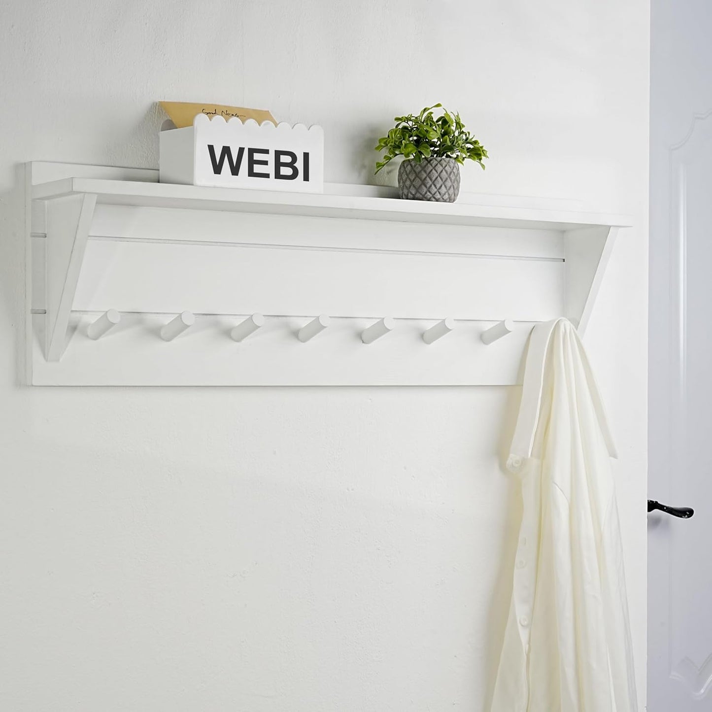 WEBI Coat Rack Wall Mount with Shelf,8 Peg Hooks,34" Long Entryway Wall Shelf with Hooks Underneath