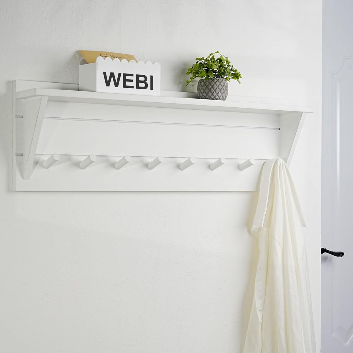 WEBI Coat Rack Wall Mount with Shelf,8 Peg Hooks,34" Long Entryway Wall Shelf with Hooks Underneath