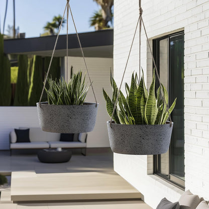 La Jolie Maison Large Hanging Planters - 12 Inch Outdoor Flower Pots, Rock Gray Hanging Garden