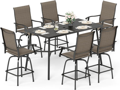 Sophia & William Outdoor Bar Set, Patio Bar Table and Chairs Set, Bar Height Patio Set - 6 x Swivel