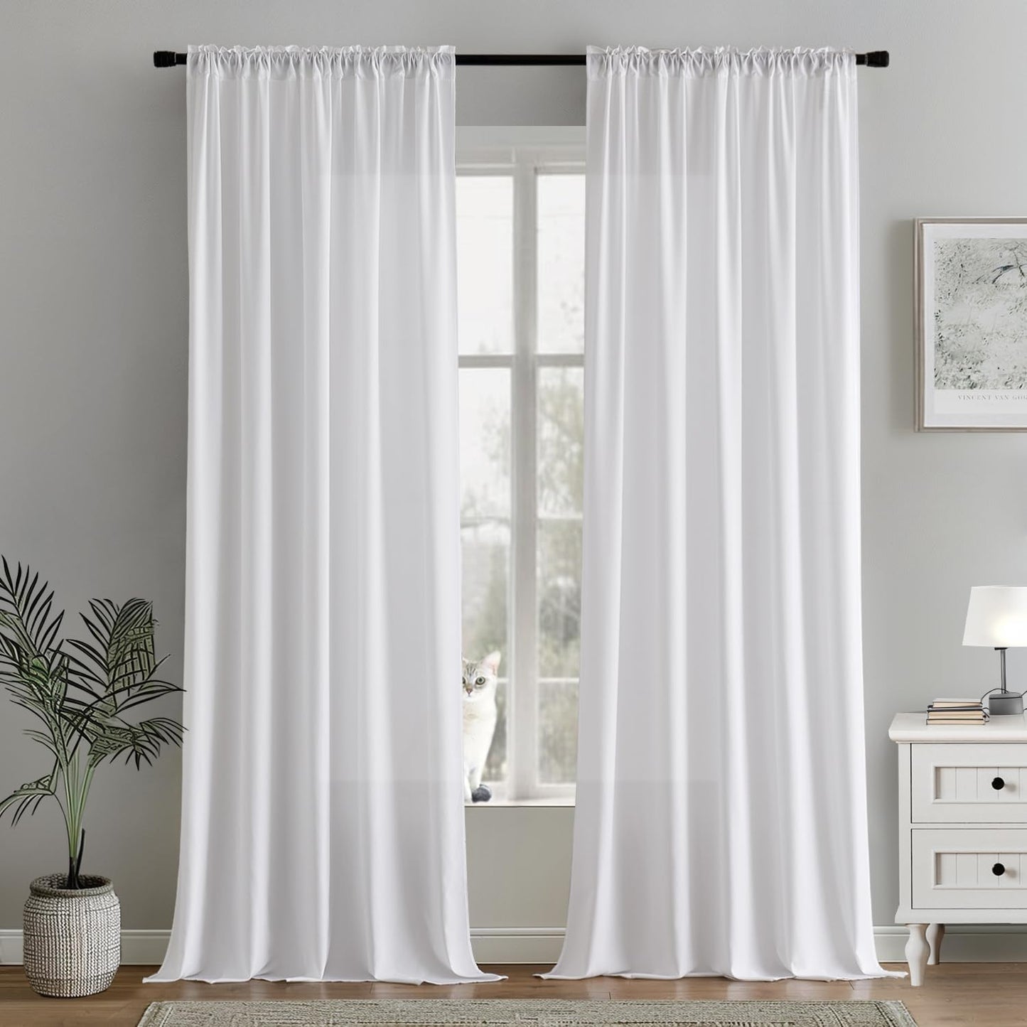 MIULEE White Privacy Sheer Curtains That Let Light in Non-See-Through Semi Sheer Curtains Light