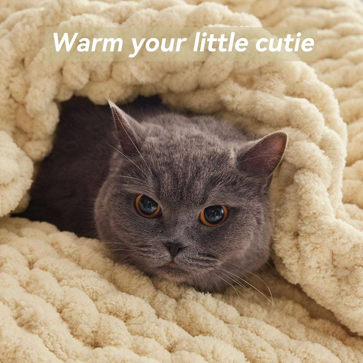 Chunky Knit Throw Blanket, 30''*40'' Knitted Throw Chenille Yarn for Bed Couch, Handmade Oatmeal