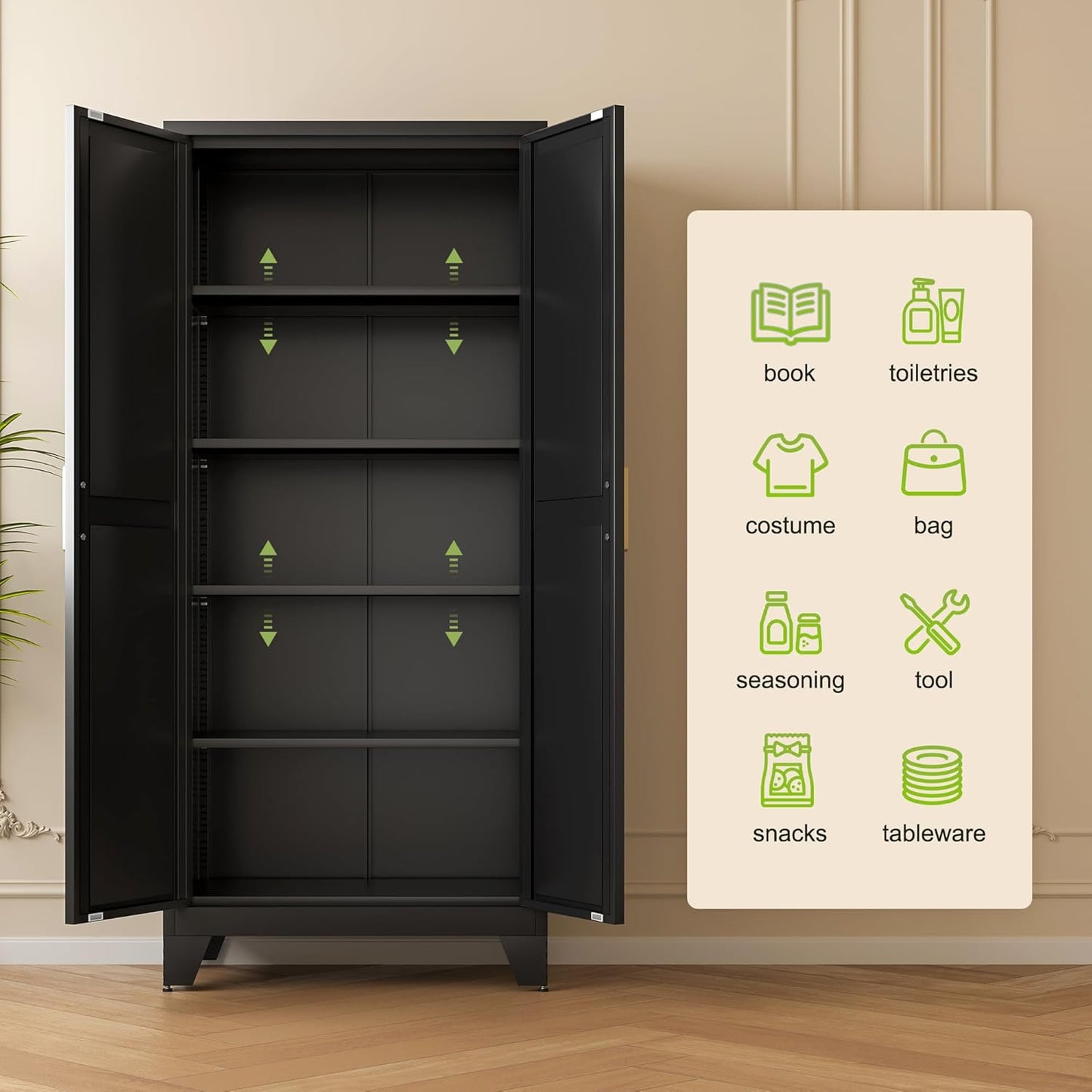 71'' Farmhouse Metal Storage Cabinet with Barn Doors,Steel File Cabinet for Home Office,Kitchen