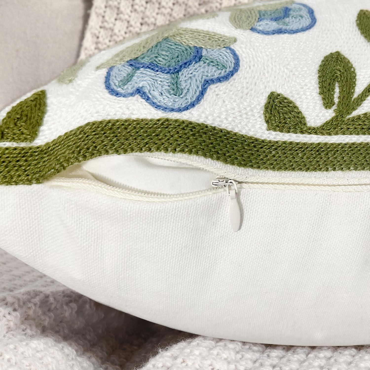 Alysheer Floral Embroidered Summer Decorative Throw Pillow Covers 18"x 18" Set of 2, Farmhouse Blue