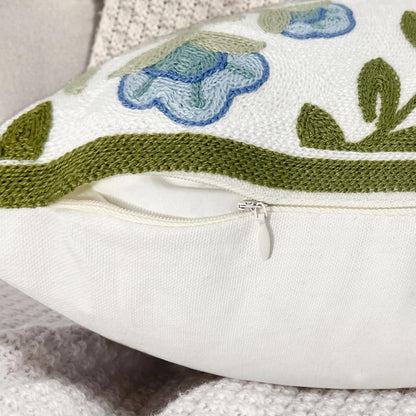 Alysheer Floral Embroidered Summer Decorative Throw Pillow Covers 18"x 18" Set of 2, Farmhouse Blue