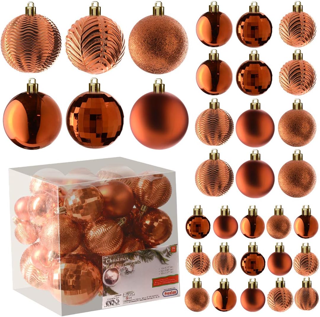 PREXTEX Christmas Tree Ornaments - Copper Orange Christmas Ball Ornaments Set for Christmas