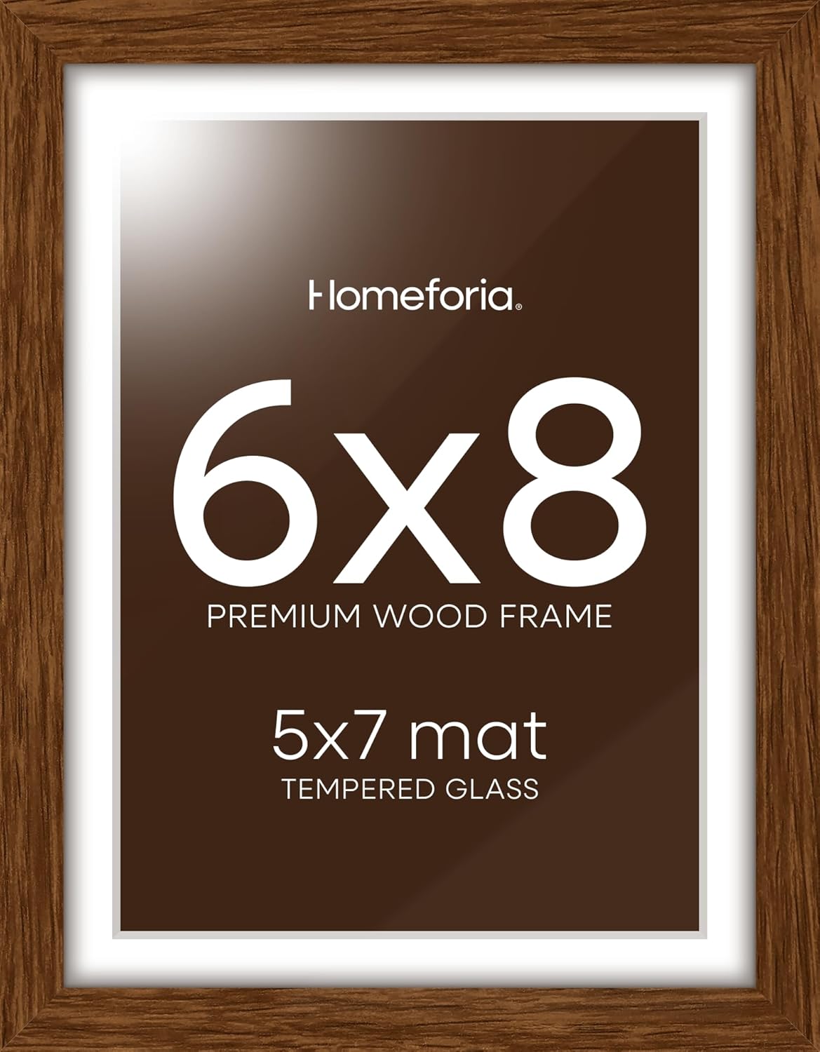 Homeforia 6x8 Picture Frame Brown Wood, High End Dark Oak 6x8 Walnut Wooden Frames with Mat 5x7