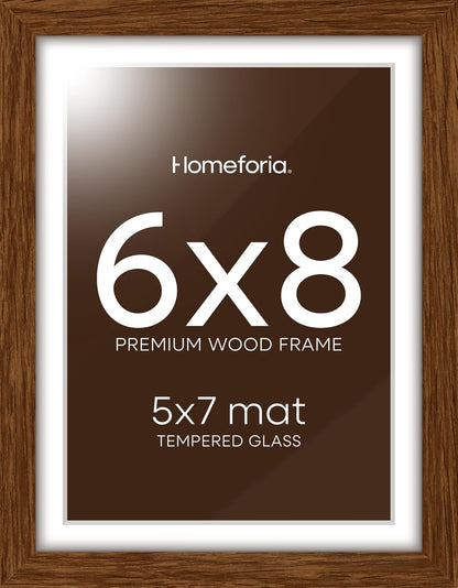 Homeforia 6x8 Picture Frame Brown Wood, High End Dark Oak 6x8 Walnut Wooden Frames with Mat 5x7