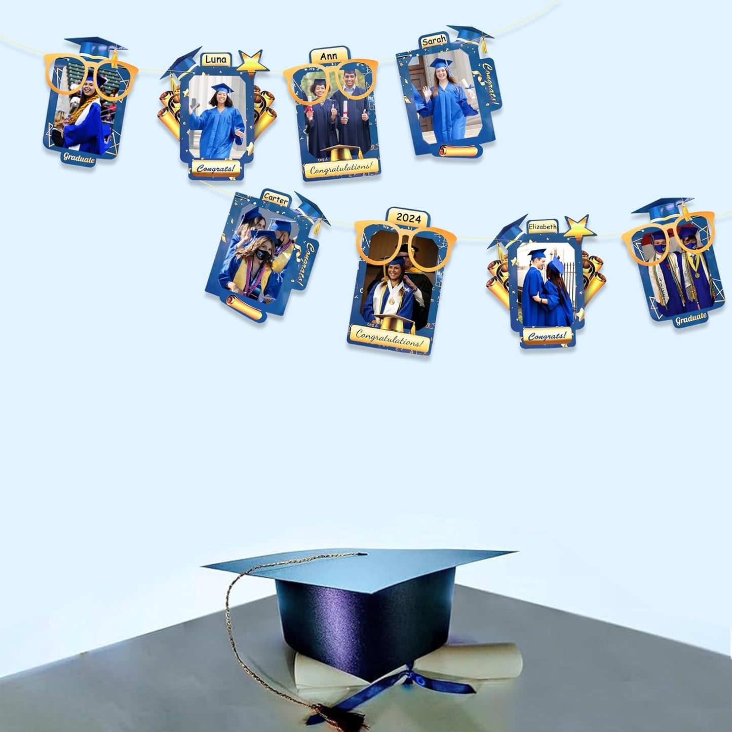 pinkblume Graduation Party Decorations Navy Blue and Gold Grad Photo Banner Royal Blue Gold