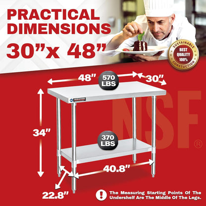 DuraSteel 30x48 Stainless Steel Work Table - NSF Commercial Prep Metal Table - Outdoor Pizza Oven
