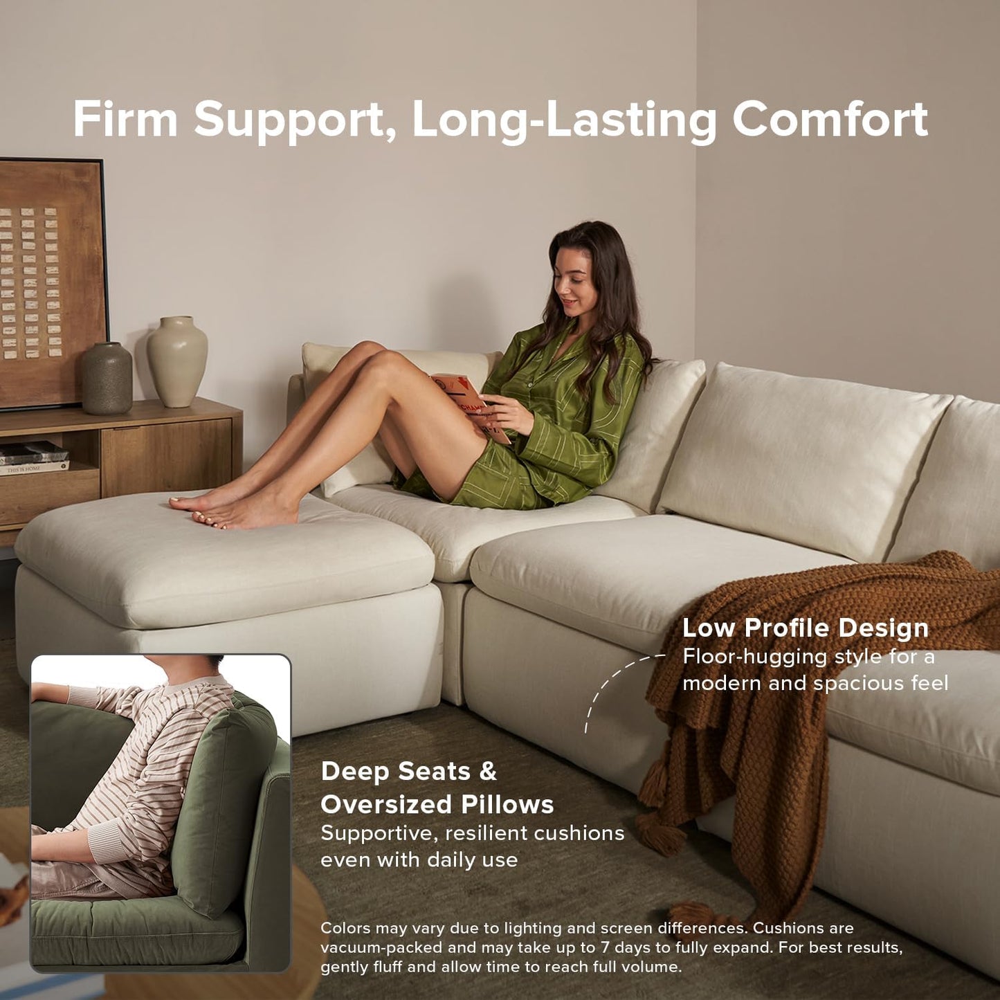 mopio Oversized Modular Sectional Sofa with Fully Removable Covers and Storage, Convertible U