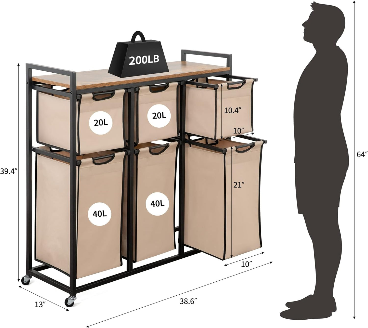 Laundry Basket Organizer, Hampers for Laundry 6 Compartments, Laundry Hamper with 6 Sliding Laundry