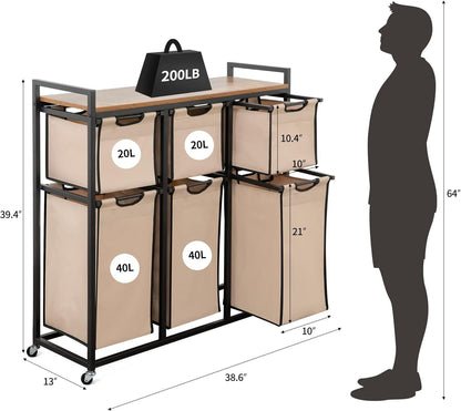 Laundry Basket Organizer, Hampers for Laundry 6 Compartments, Laundry Hamper with 6 Sliding Laundry