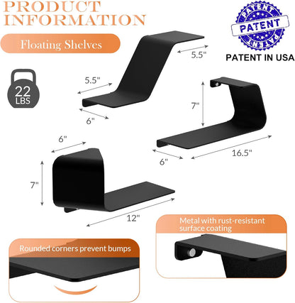 Floating Shelves, Wall Shelf, Set of 3 Wall Mounted Metal Shelves with Unique Design for Wall