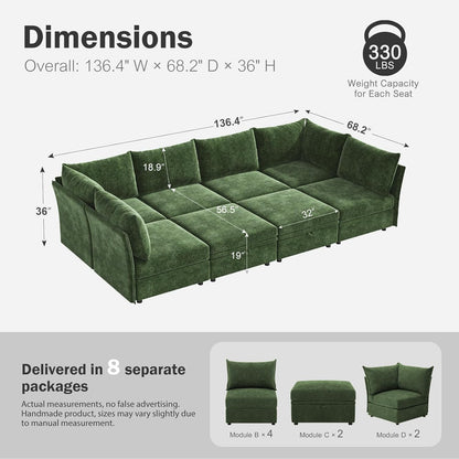 136.4" Oversized Modular Sectional Sleeper Sofa Bed, U Shaped Convertible Couch with Movable