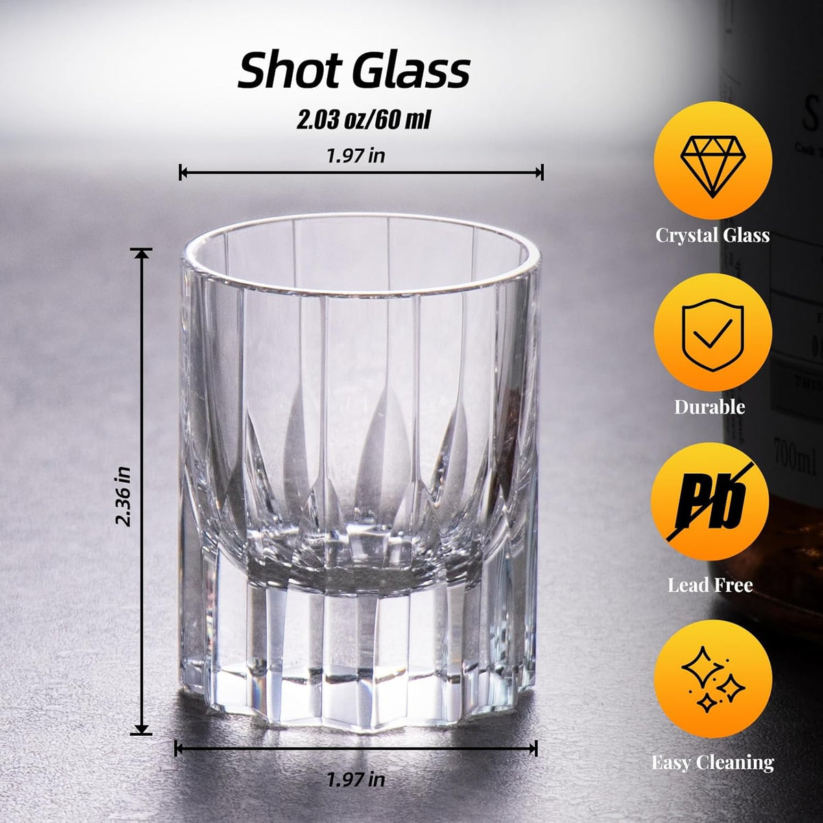 KAMMAK Crystal Whiskey Glasses Set of 2, Handcrafted 2.03oz Old Fashioned Glasses Stemless, Luxury