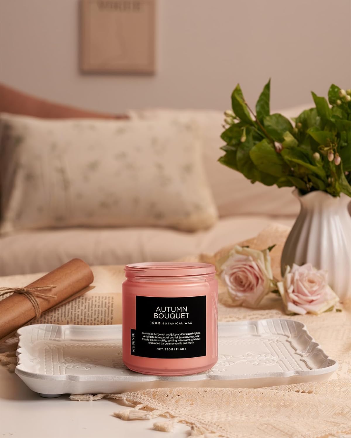 M&SENSE Fall Candle Autumn Wreath Scented, Large 11.6oz Natural Soy Wax 70 Hours Burn Time Clean