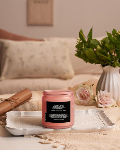 M&SENSE Fall Candle Autumn Wreath Scented, Large 11.6oz Natural Soy Wax 70 Hours Burn Time Clean