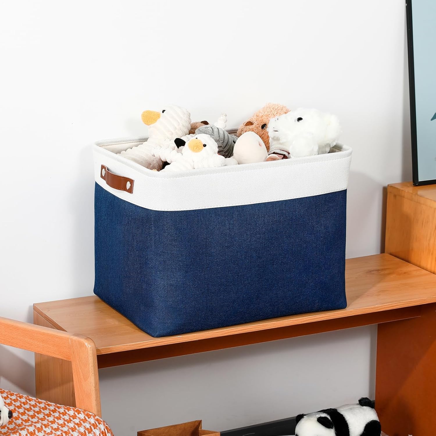 DULLEMELO Large Storage Baskets with Leather Handles for Linen Closet and Home Office, Decorative