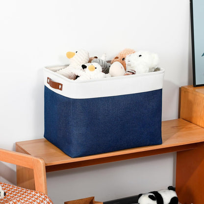 DULLEMELO Large Storage Baskets with Leather Handles for Linen Closet and Home Office, Decorative