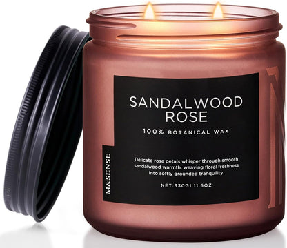 M&SENSE Sandalwood Rose Scented Candle - 11.6oz Natural Soy Wax Non Toxic 70-Hour Burn Long Lasting