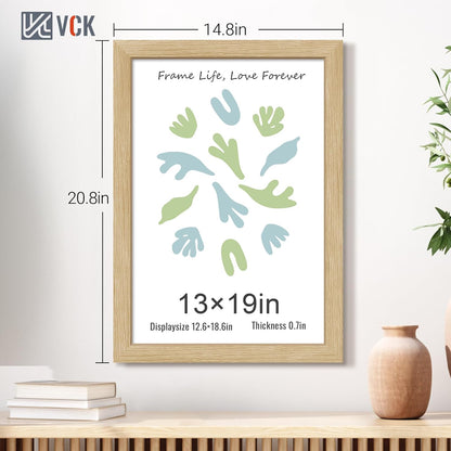 VCK 13x19 Oak Wood Frame for Poster & Picture, Natural Solid Wood Photo Frames 3 Pack, Wall Gallery