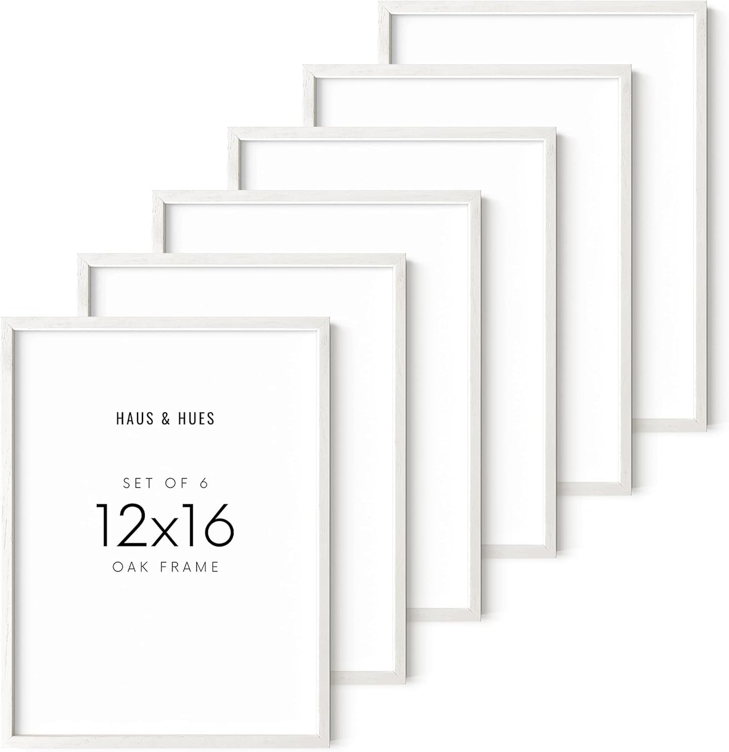 HAUS AND HUES White Oak 12x16 Inch White Picture Frames - Set of 6 White Frames Gallery Wall, White