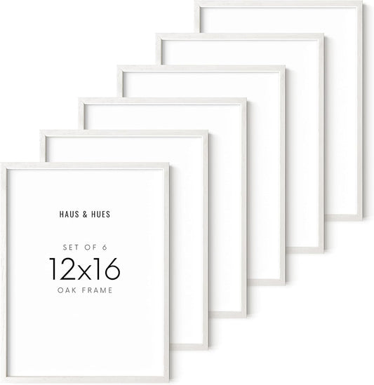 HAUS AND HUES White Oak 12x16 Inch White Picture Frames - Set of 6 White Frames Gallery Wall, White
