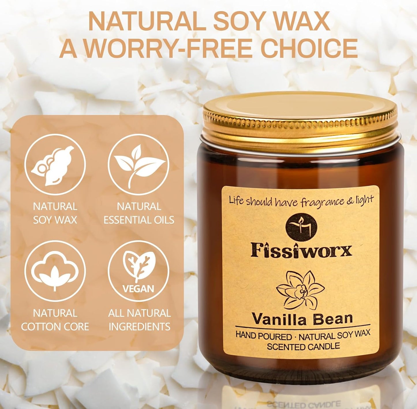 Vanilla Scented Candle Set 2 Pack, Candle for Home Scented, Odor Eliminating, Stress Relief
