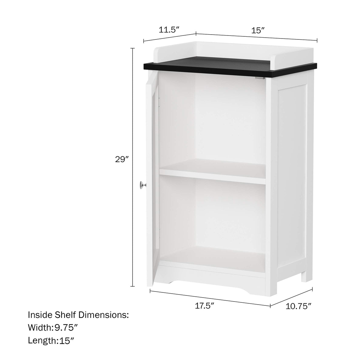 Lavish Home 2-Tier Bathroom Floor Storage Cabinet – 29” Tall Free Standing White Cupboard with