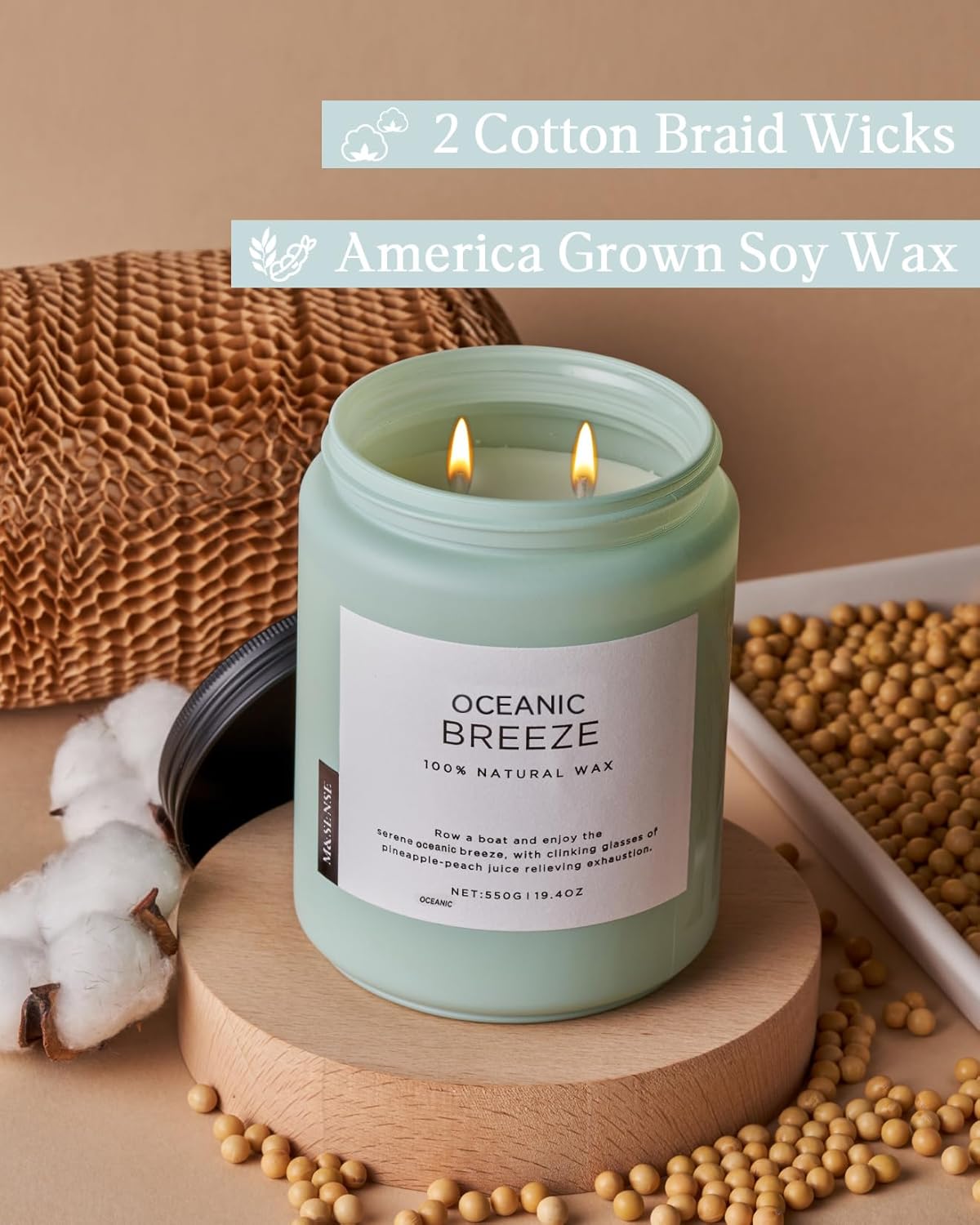 M&SENSE Candle Oceanic Breeze Scented, 19.4oz 110 Hour Long Lasting 2 Wick Pineapple & Mango Scent