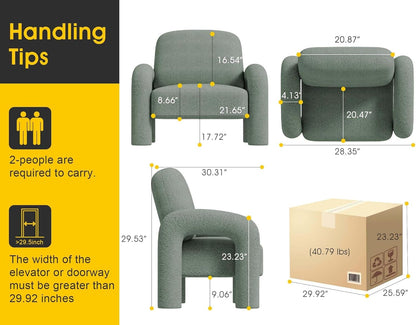 Modern Sherpa Accent Chair, Teddy Upholstered Arm Single Sofa, Cozy Fluffy Reading Chair for Living