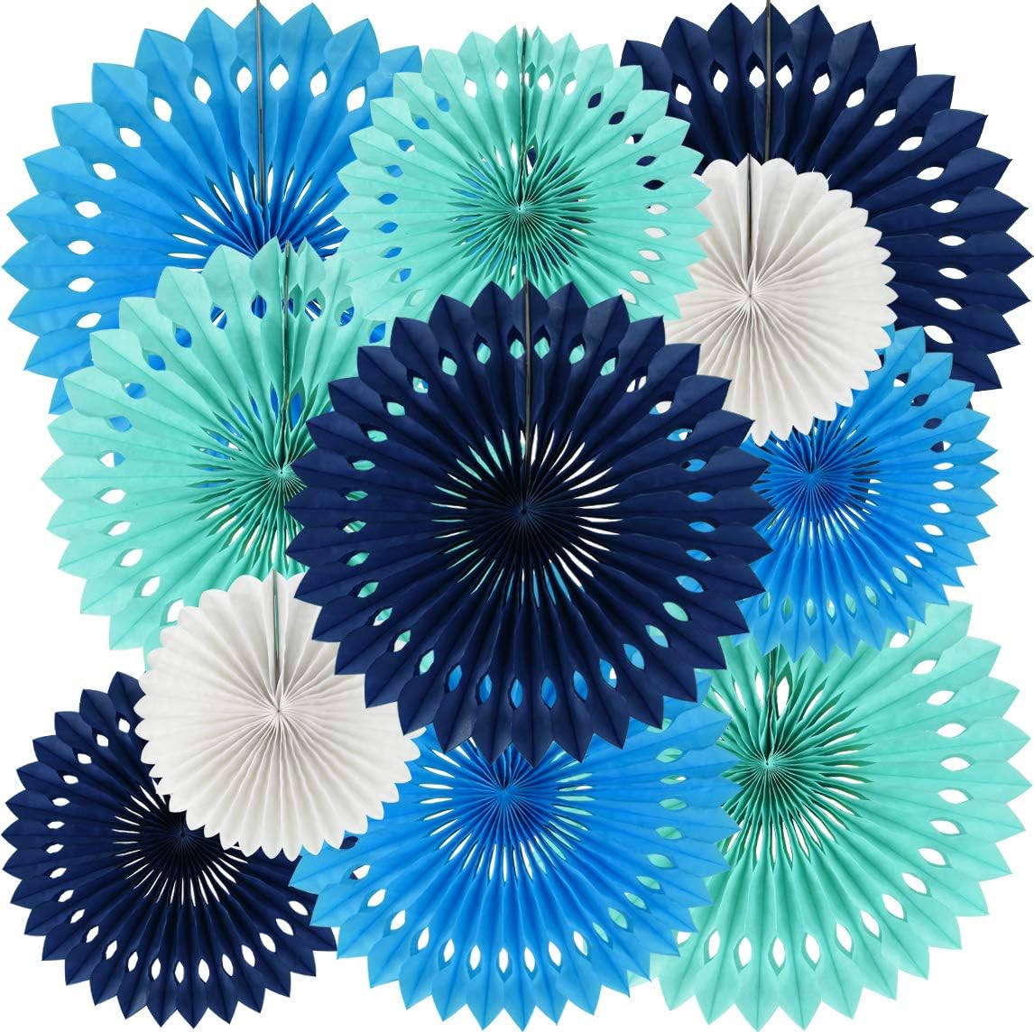 BEISHIDA Blue White Hanging Honeycomb Round Paper Fans Decoration Kit for Baby Boy Shower 1st