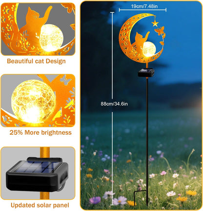 YJFWAL Garden Solar Cat Lights Pathway Stake Lights Glass Globe with Moon Cat Decor, Gifts for Mom