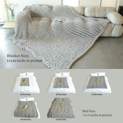 Maetoow Chenille Chunky Knit Blanket Throw （82×86 Inch）, Handmade Warm & Cozy Blanket Couch, Bed