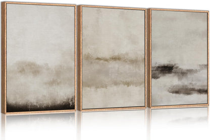 HPINUB Large Abstract Framed Canvas Wall Art Set,Minimalist Beige Gray Pastel Watercolor Wall