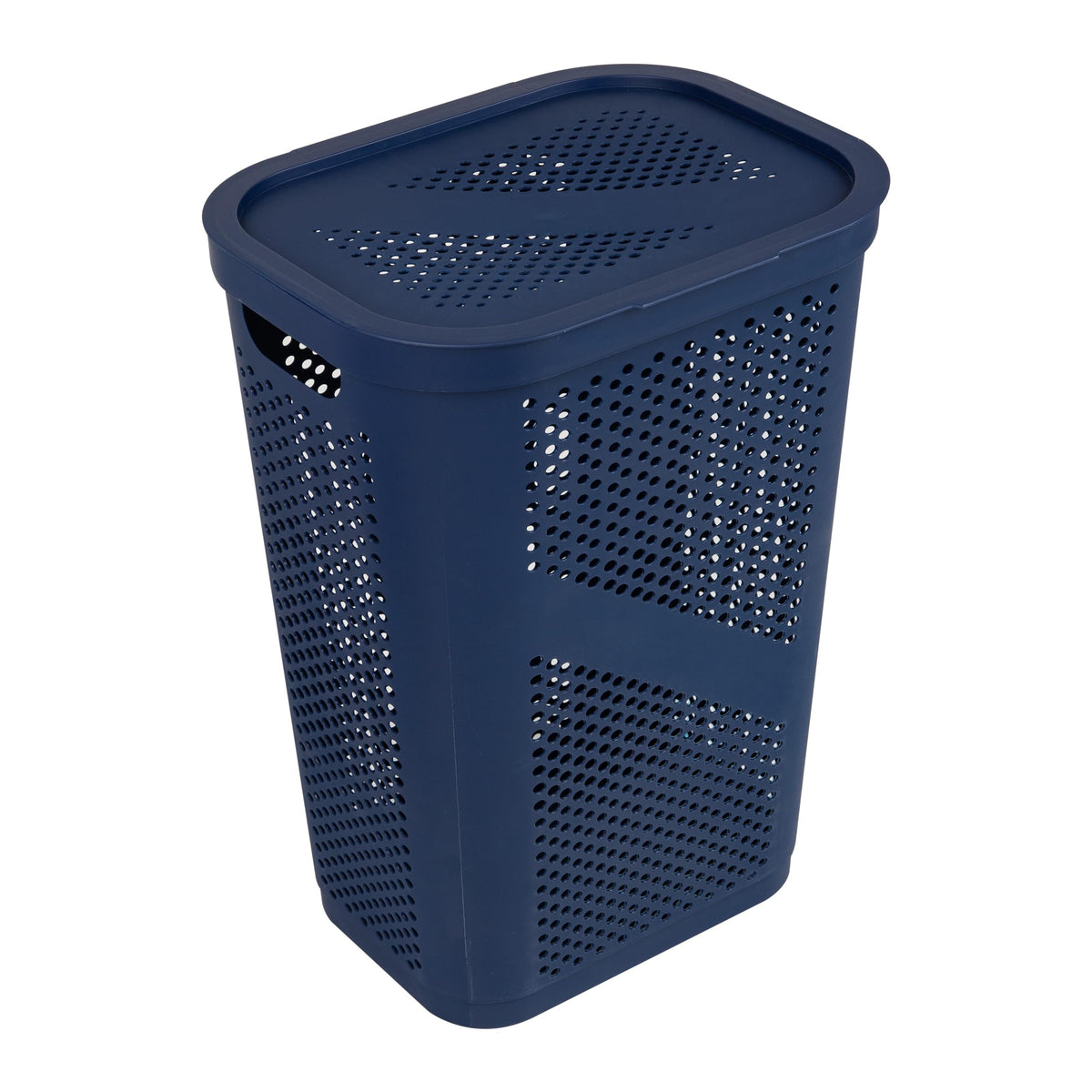 Mind Reader Slim Laundry Hamper with Lid, 60L Clothes Basket, Ventilated Plastic, Navy
