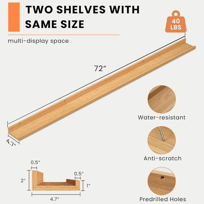 Heimlove Picture Ledge Shelf, Floating Shelves Set of 2, 72 Inches Long Large Picture Shelf for