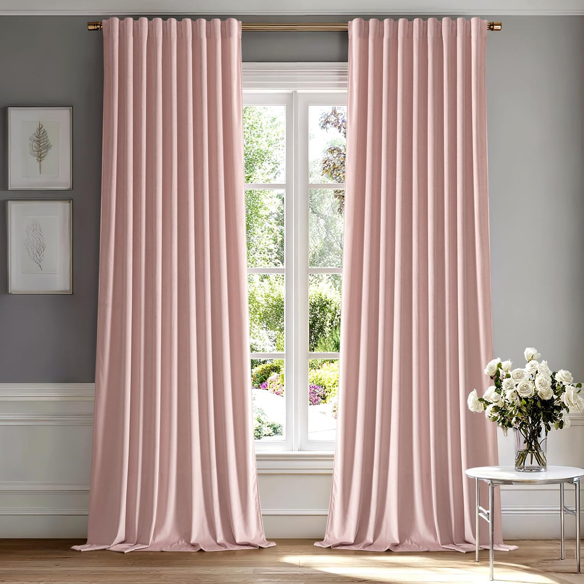 MIULEE Baby Pink Velvet Curtains 108 inches 2 Panels - Luxury Room Darkening Window Drapes for