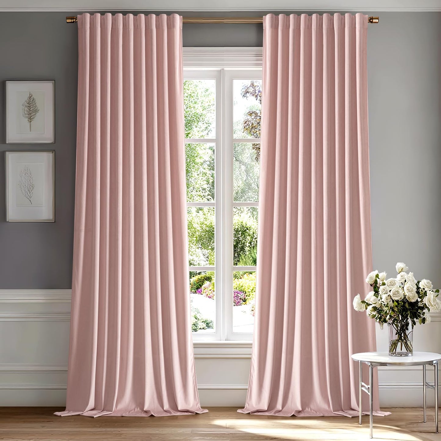 MIULEE Baby Pink Velvet Curtains 84 inches 2 Panels - Luxury Room Darkening Window Drapes for