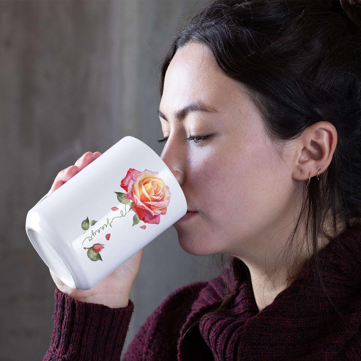 Novelty Rose Accent Cup For Girl, Personalized Rose Flower Coffee Mug 11oz 15oz, Customized Rose