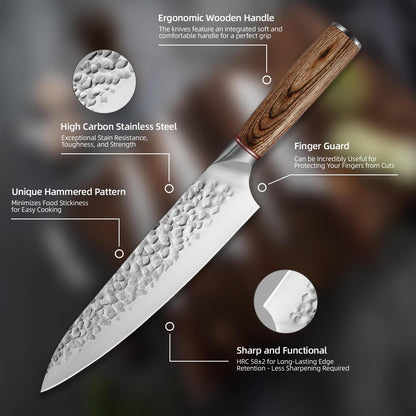 KOFERY 5PCS Chef and BBQ Knife Set with Roll Bag, High Carbon Stainless Steel Knives for Precise