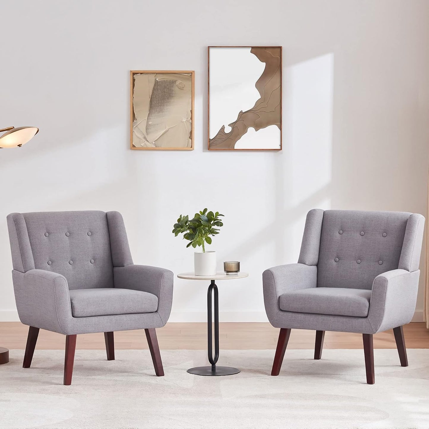 HUIMO Button-Tufted Accent Chairs Set of 2,Upholstered Reading Living Room Chair,Mid Century Modern