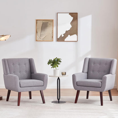 HUIMO Button-Tufted Accent Chairs Set of 2,Upholstered Reading Living Room Chair,Mid Century Modern