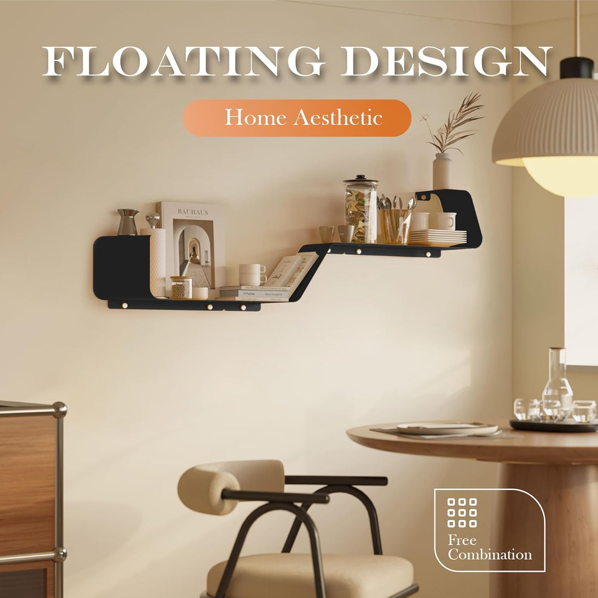 Floating Shelves, Wall Shelf, Set of 3 Wall Mounted Metal Shelves with Unique Design for Wall