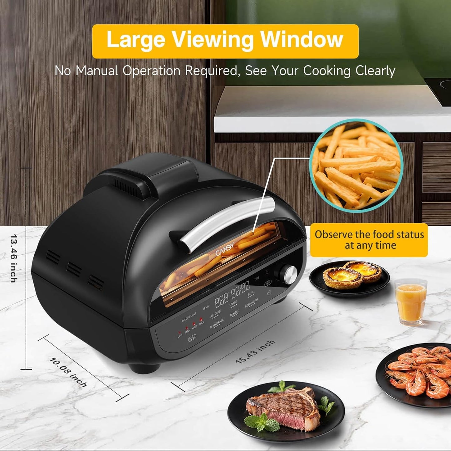 Indoor Grill and Air Fryer Combo with Ceramic Accessories, 7-IN-1 Digital Display, 5.2 QT Electric