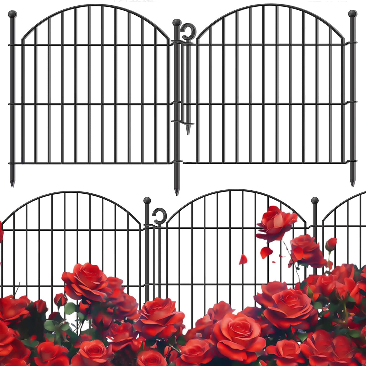Decorative Garden Fence 24in (H) x10ft (L), 5 Pack No Dig Fence Animal Barrier for Dog with Lock