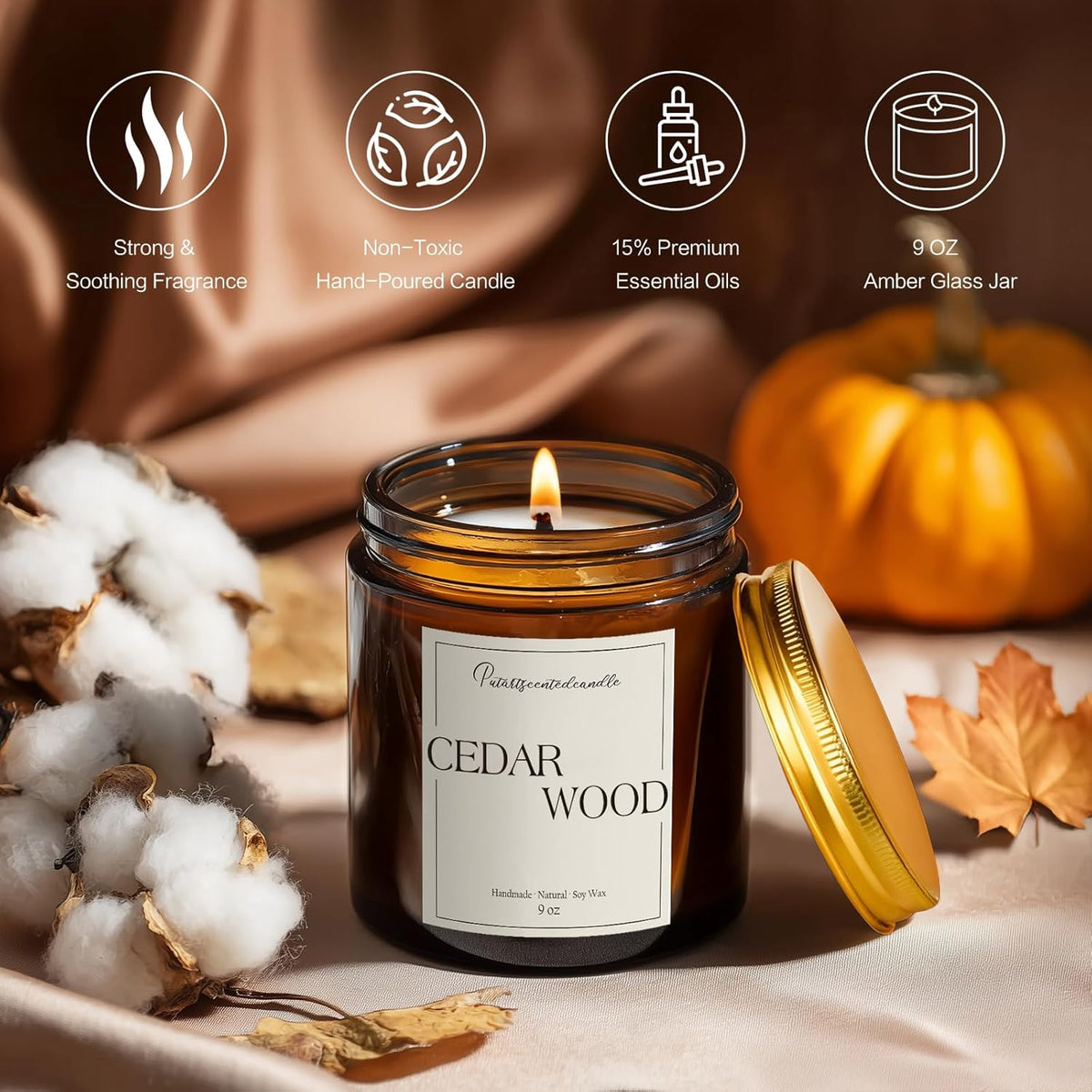 Cedar Wood Candles for Home Scented, Natural Soy Aromatherapy Non Toxic Candles with Long Lasting