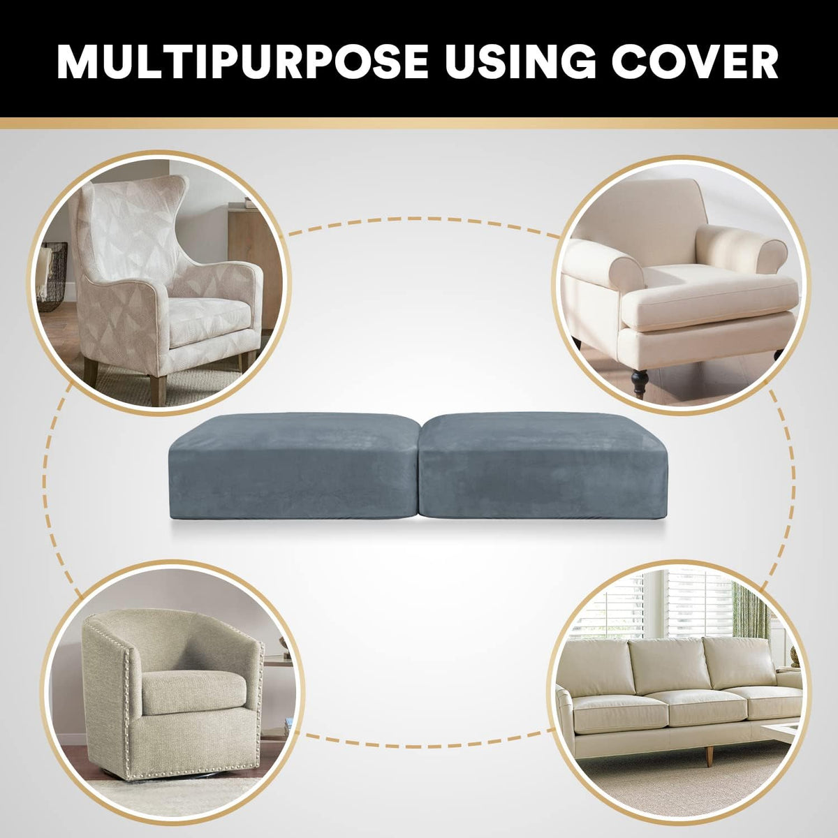 PrinceDeco Velvet Stretch Couch Cushion Cover Soft Cushion Slipcover for Chair Loveseat Sofa
